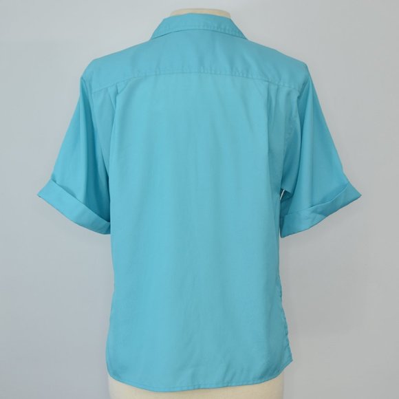 Vintage 90’s Ariella Aqua Blue Lightweight Button Up Short Sleeve Shoulder Pad B - Picture 2 of 12